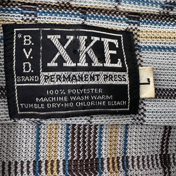 Vintage BVD XKE Disco Shirt Mens Large Multi Plaid Pointed Dagger Collar Button - Picture 6 of 10